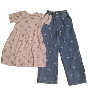 Lot H&M Hello Kitty Sanrio Jeans Wide Leg Sz 8‎ & Hello Kitty Dress 6x